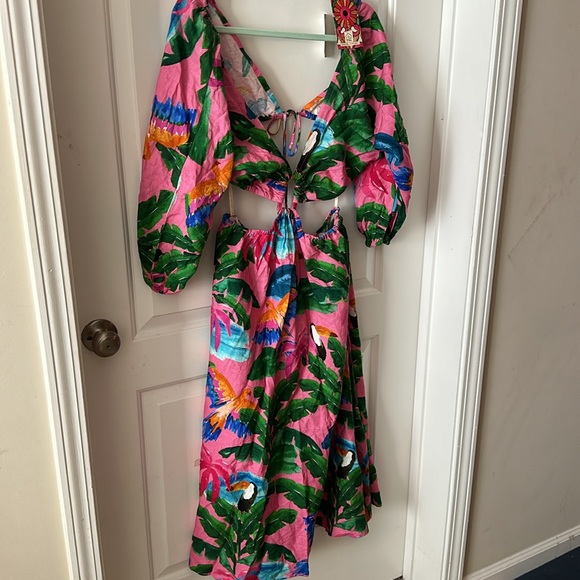 NWT ANTHROPOLOGIE FARM RIO PRINTED V-NECK CUTOUT DRESS - Picture 5 of 9